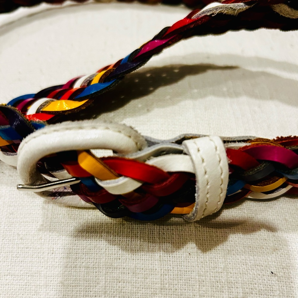 90s Y2K leather rainbow braided belt - Picture 2 of 7